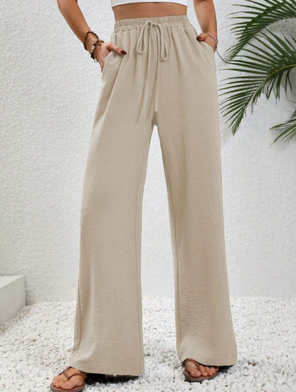 Shein Lune Drawstring Waist Slant Pocket Wide Leg Pants