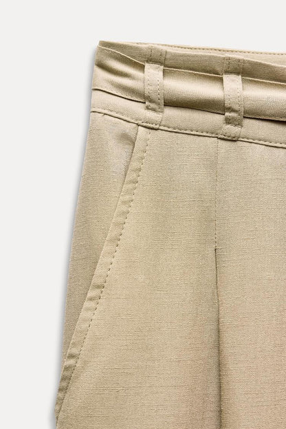 ZARA Wide Leg Trouser With Belt- Mid Camel