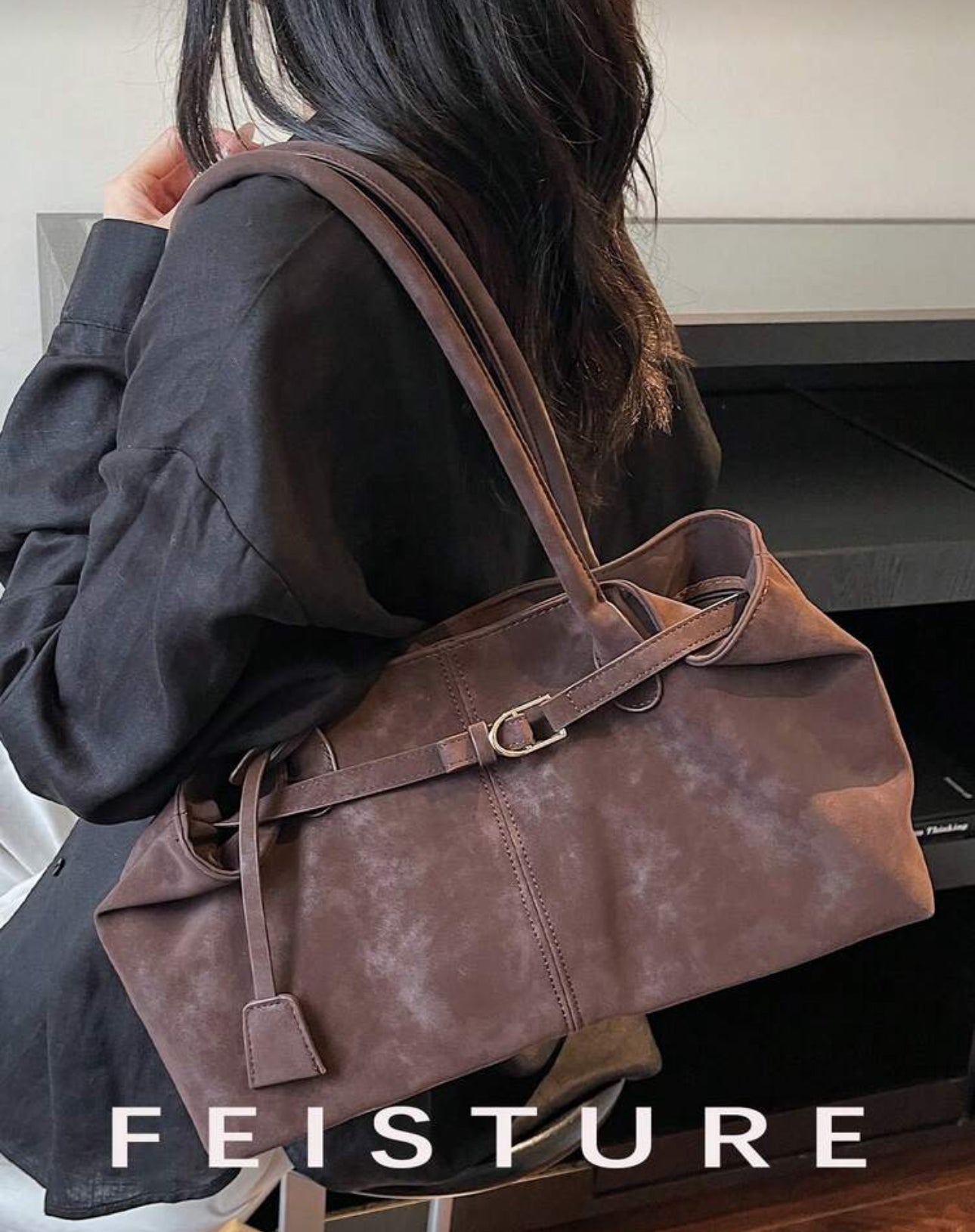 SHEIN Large Capacity Tote Bag with Strap (coffee brown)