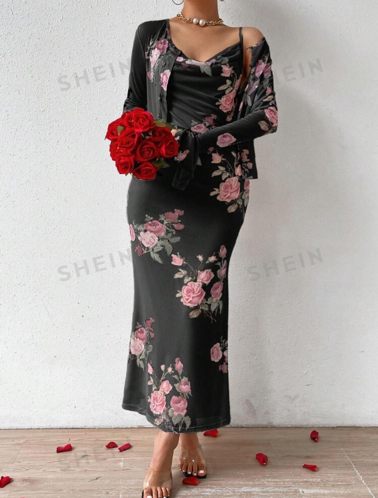 SHEIN Prive elegent drapped neck spaghatei strap dress