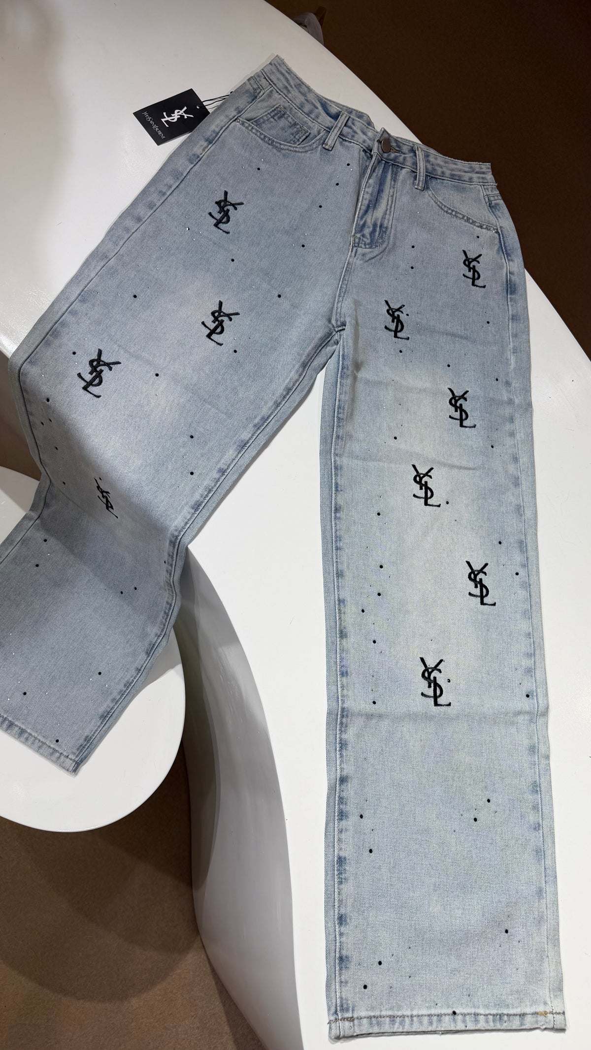YSL Rhinestone Embellished Jeans-Dupe