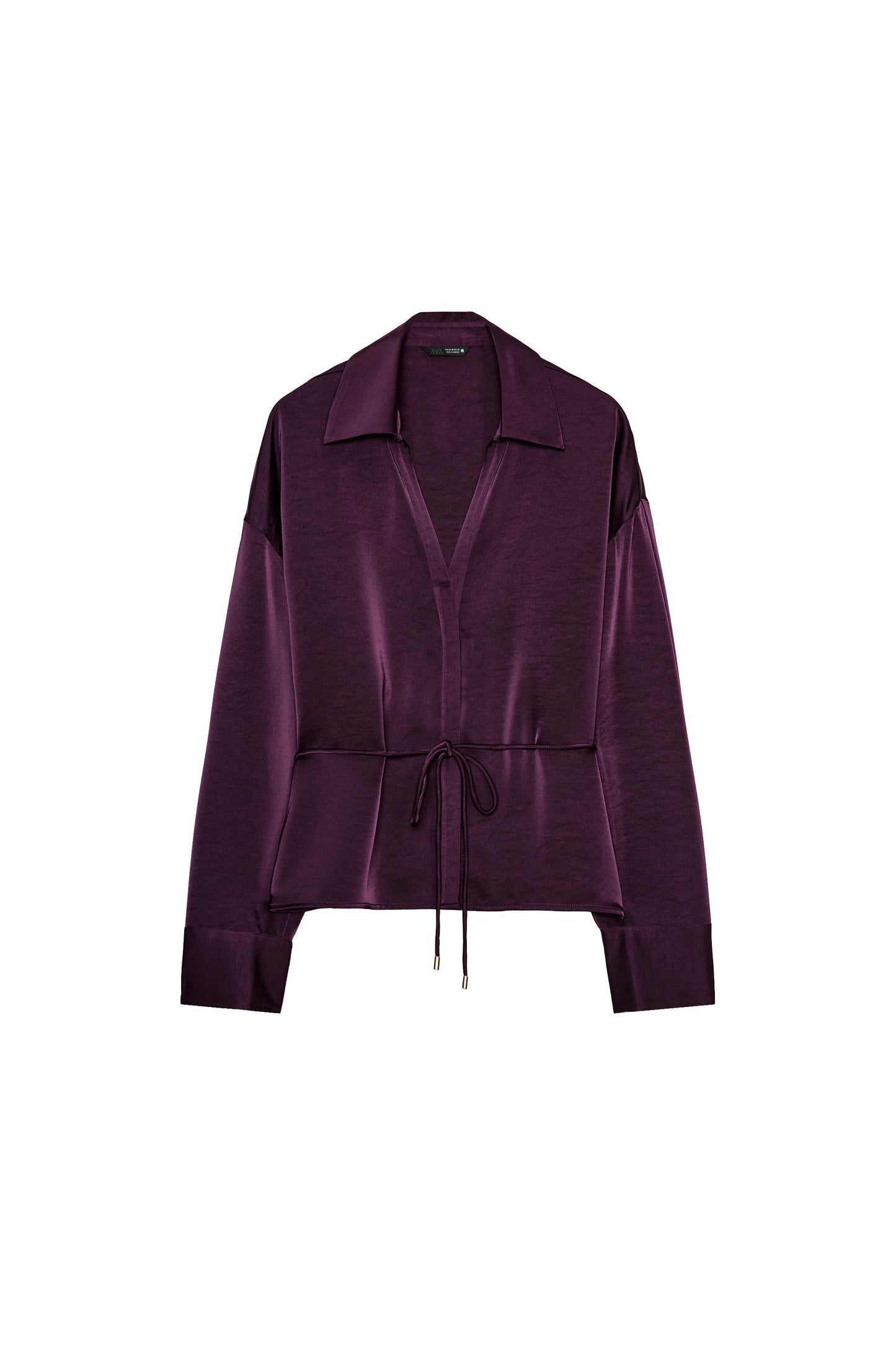 Zara Satin Belted Shirt Burgundy