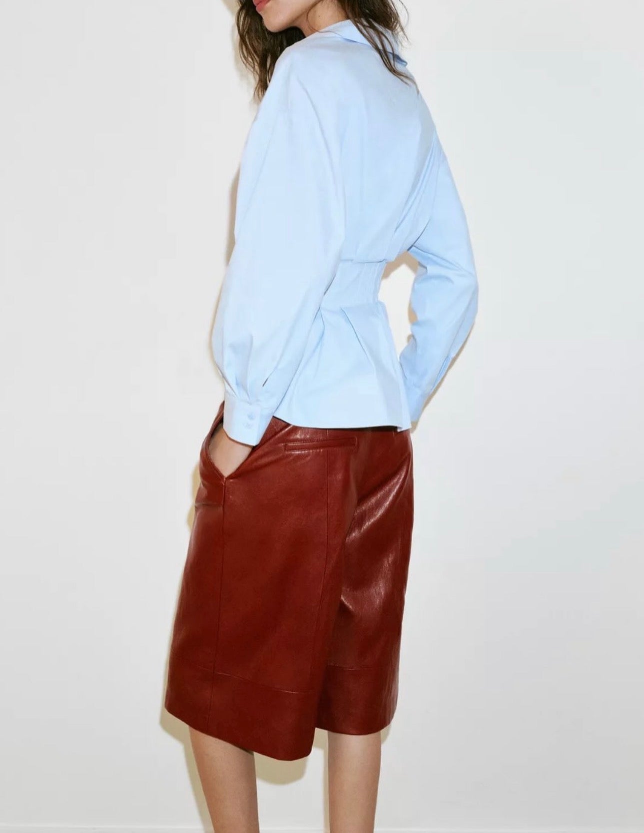 Zara Roplih Blouse Pleated Shirt -Blue