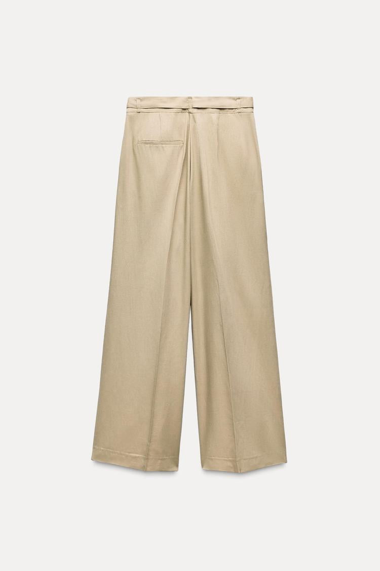 ZARA Wide Leg Trouser With Belt- Mid Camel