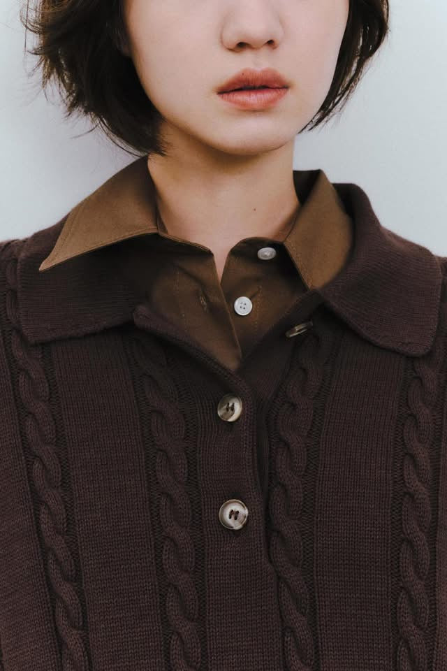 ZARA able Knit Polo Shirt-Brown