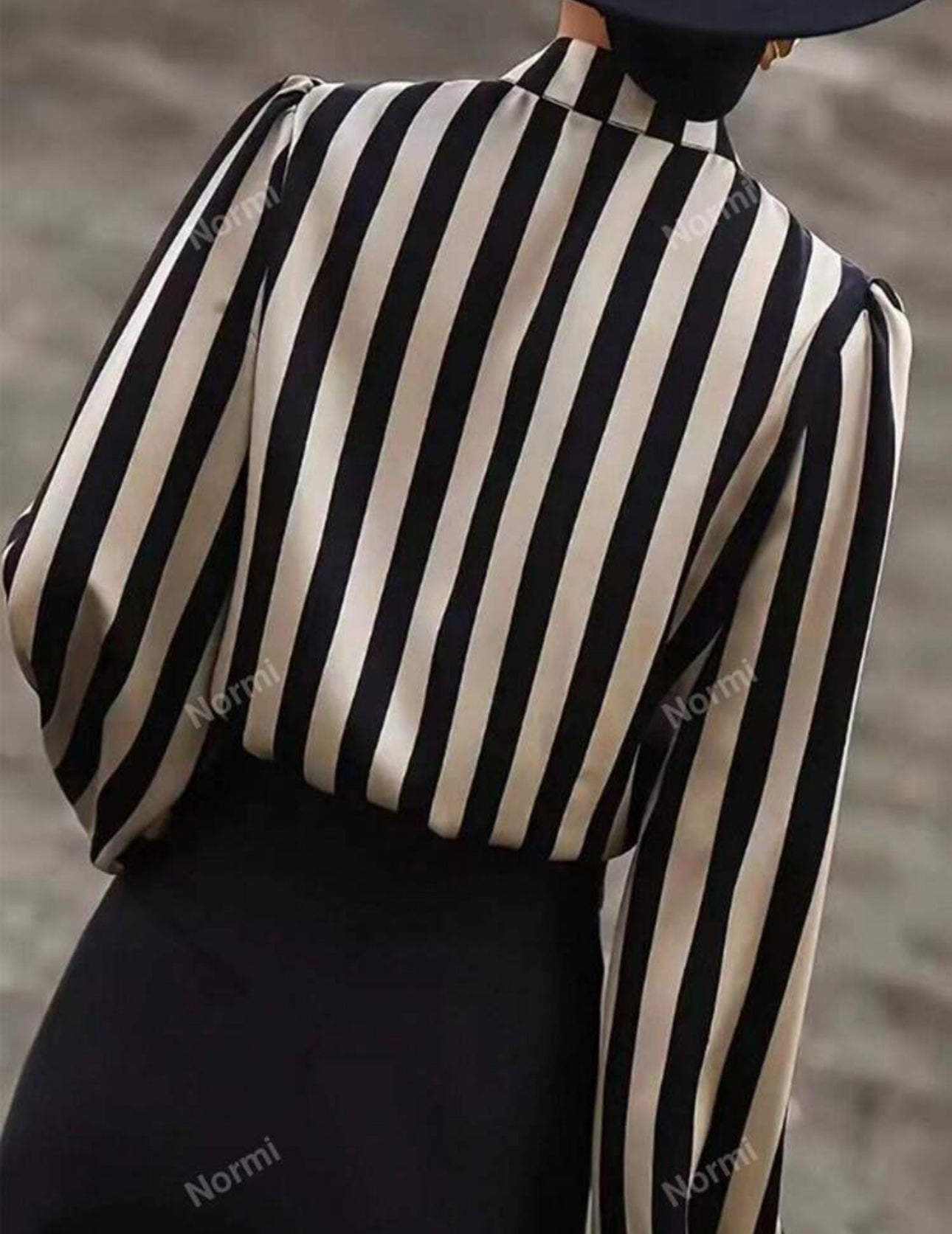 SHEIN  Striped Print Mock Neck Blouse Long Sleeve Top