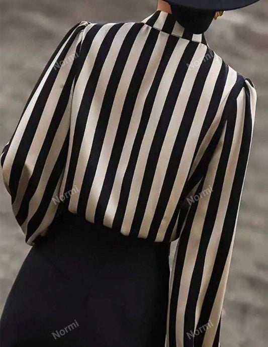 SHEIN  Striped Print Mock Neck Blouse Long Sleeve Top