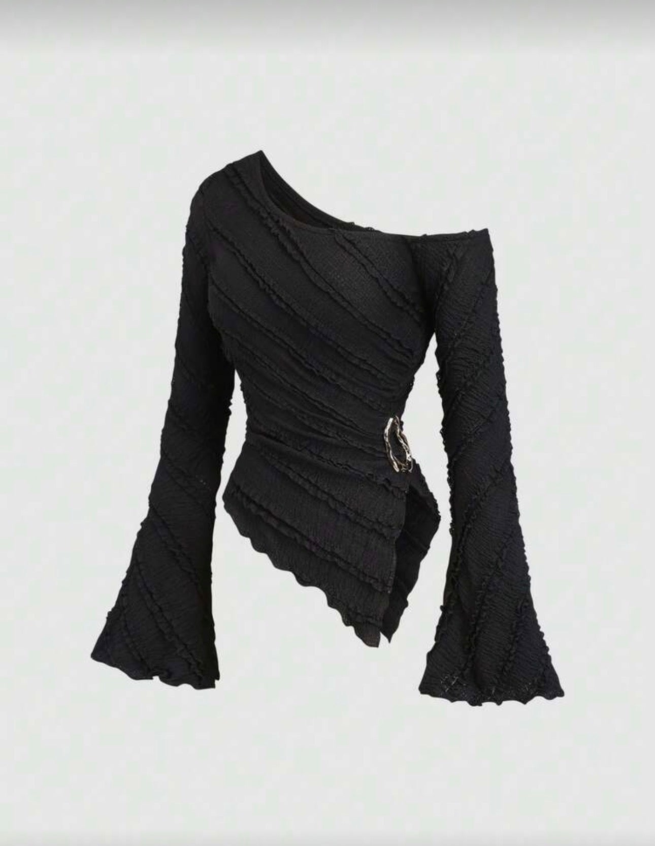 Shein Women Textured fabric Asymmetric Hem Long Shirt