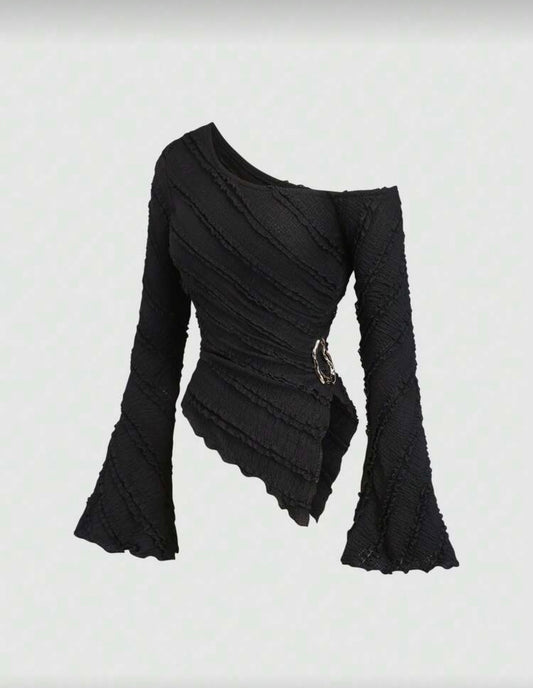 Shein Women Textured fabric Asymmetric Hem Long Shirt