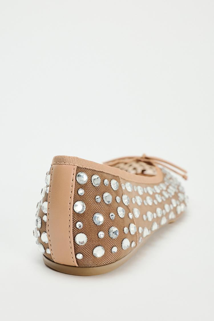 ZARA Shiny Rhinestone Mesh Ballet Flats