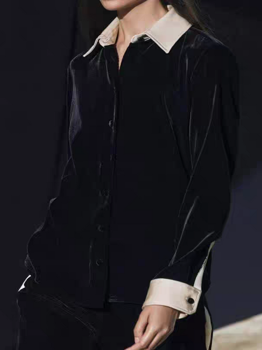 ZARA Black Vevet Shirt & Wide leg Pants Cord Set