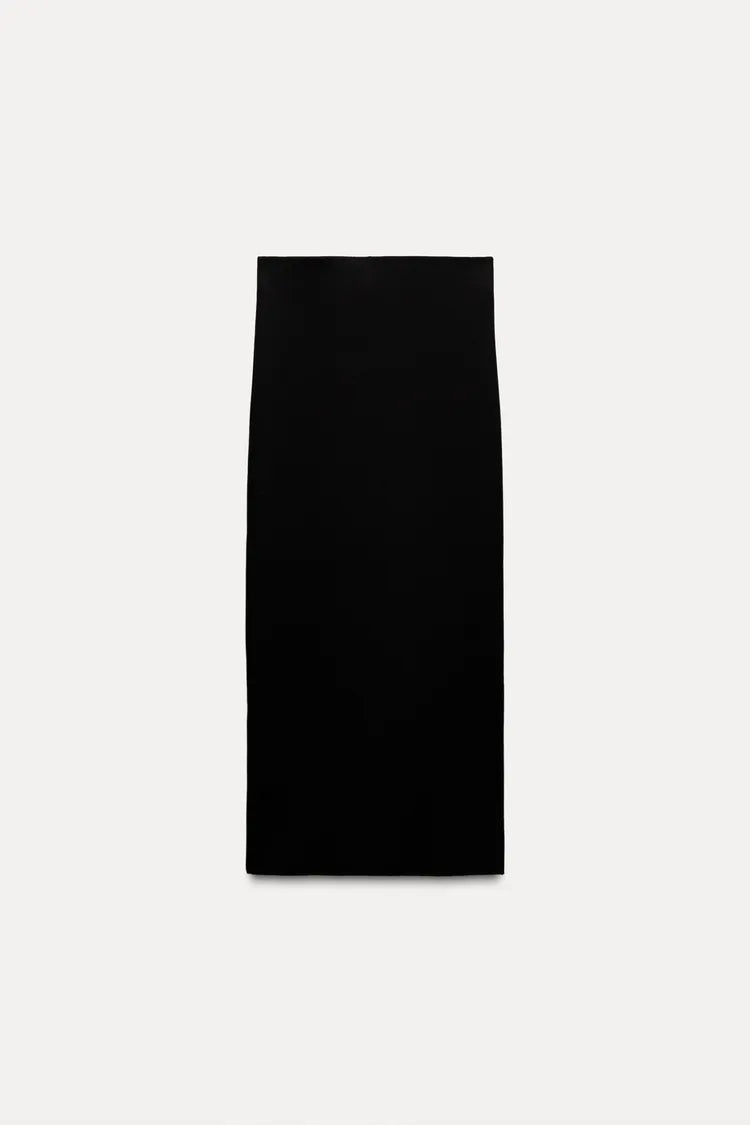 ZARA Strech Knit Skirt With Shimer Detaling -Black