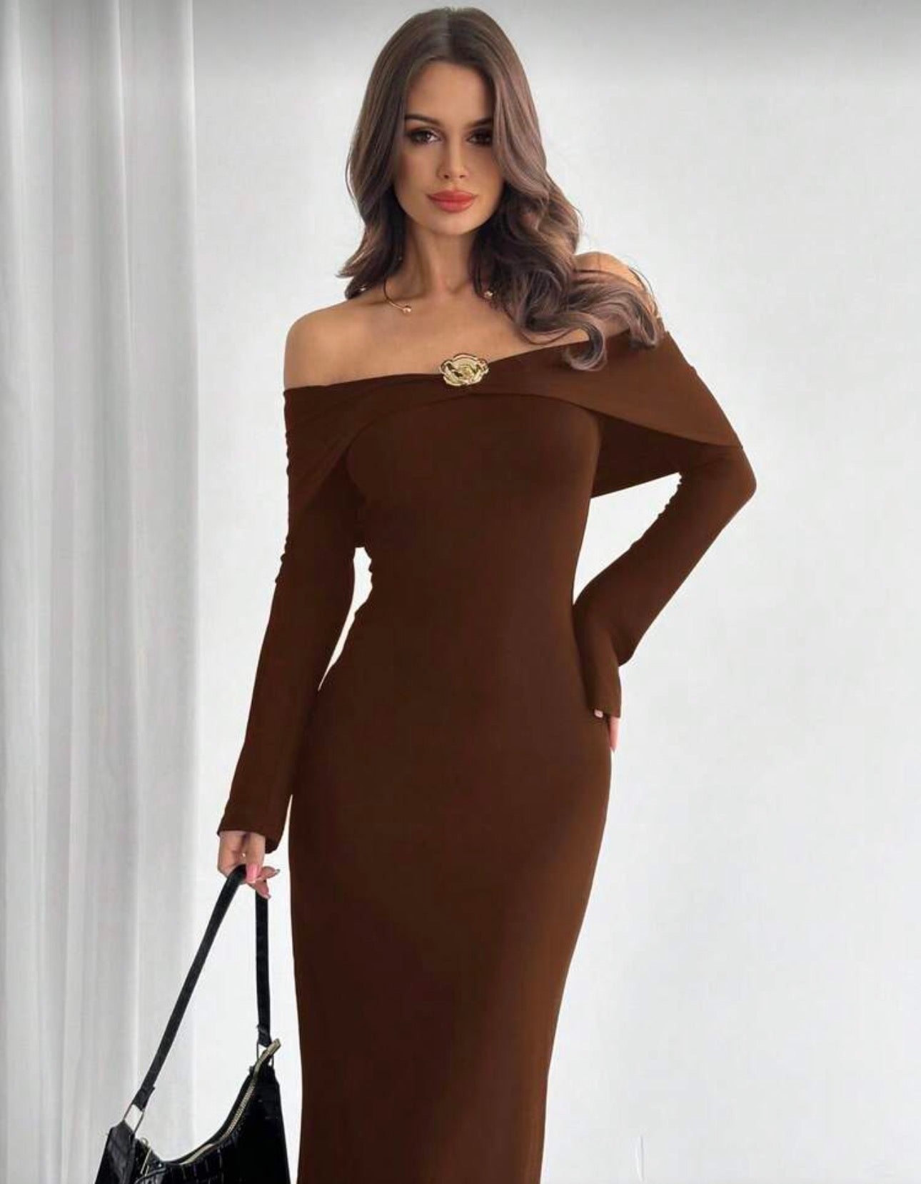 Shein Sophisticated romantic fashion off Shoulder Metal Décor Dress
