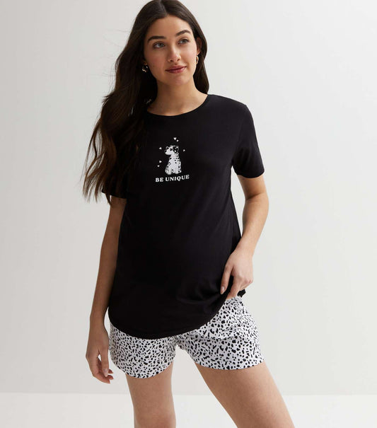 New Look Maternity Black Short Pyjama Set with Dalmatian Print (UK size)