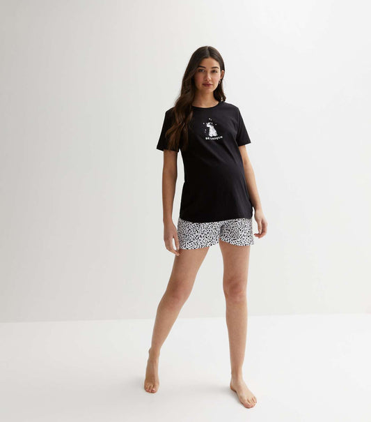 New Look Maternity Black Short Pyjama Set with Dalmatian Print (UK size)