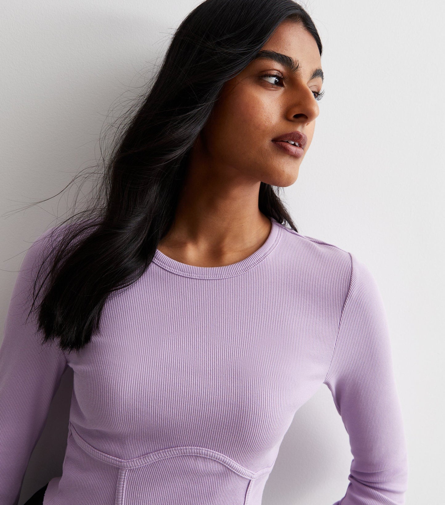New Look ONLY Lilac Ribbed Long Sleeve Corset Top (UK size)