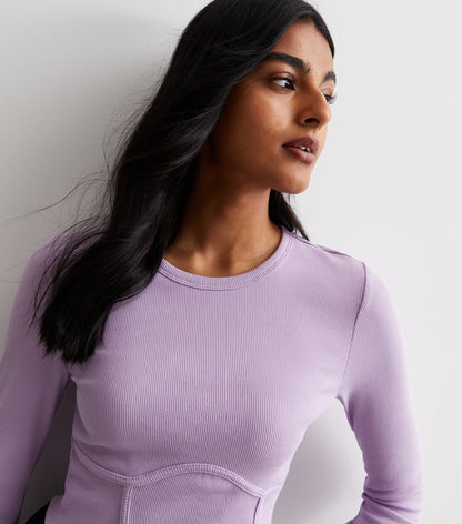 New Look ONLY Lilac Ribbed Long Sleeve Corset Top (UK size)