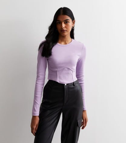 New Look ONLY Lilac Ribbed Long Sleeve Corset Top (UK size)