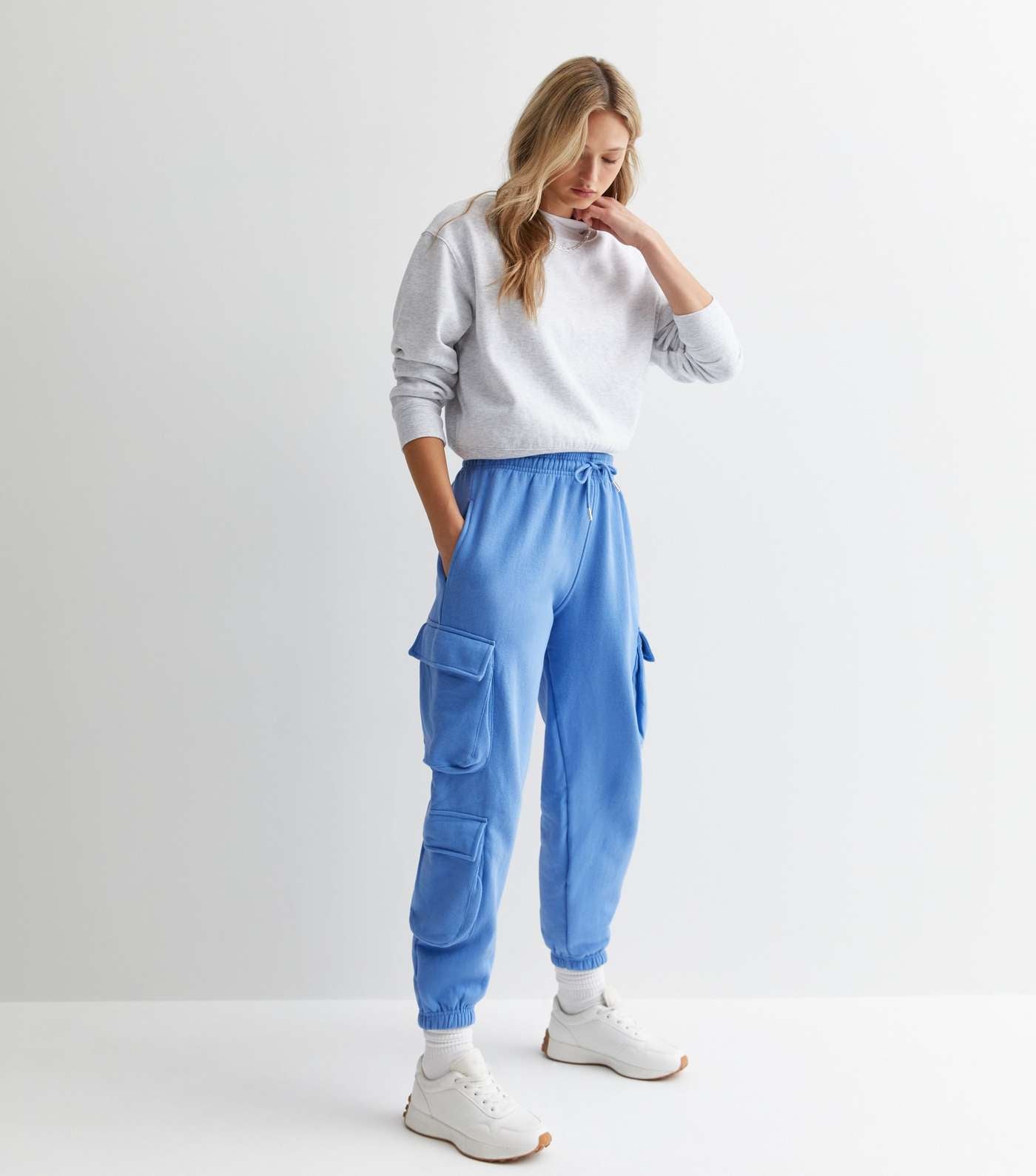 New Look Pink Vanilla Blue Cuffed Cargo Joggers (UK size)