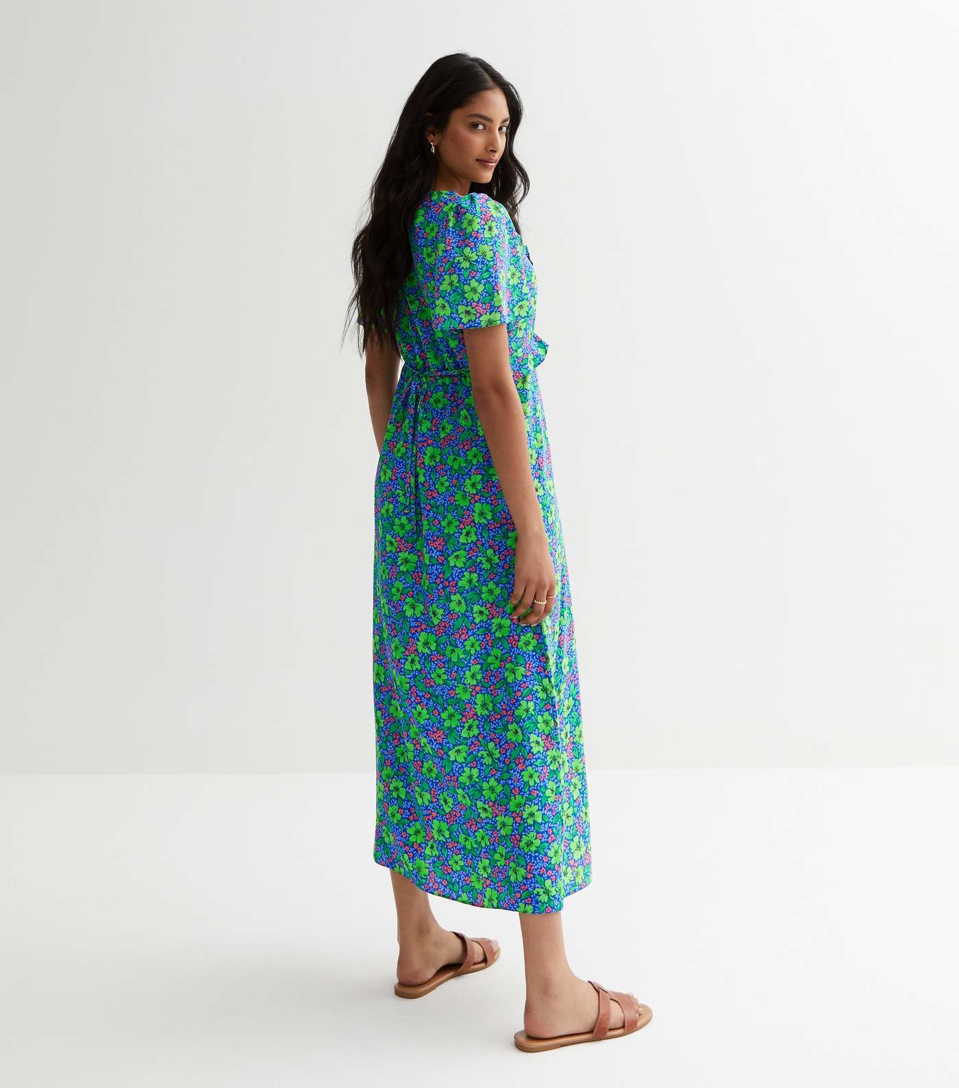 New Look Blue Floral Ruffle Midaxi Dress (UK size)