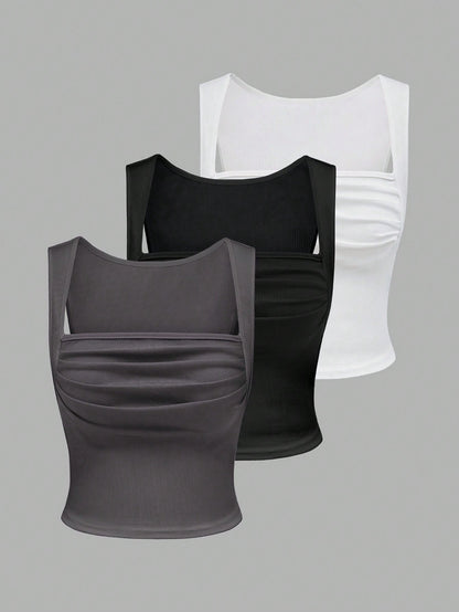 SHEIN MOD Women's Ribbed Pleated Tank Top EACH)