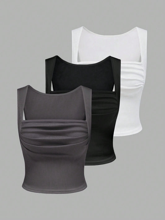 SHEIN MOD Women's Ribbed Pleated Tank Top EACH)
