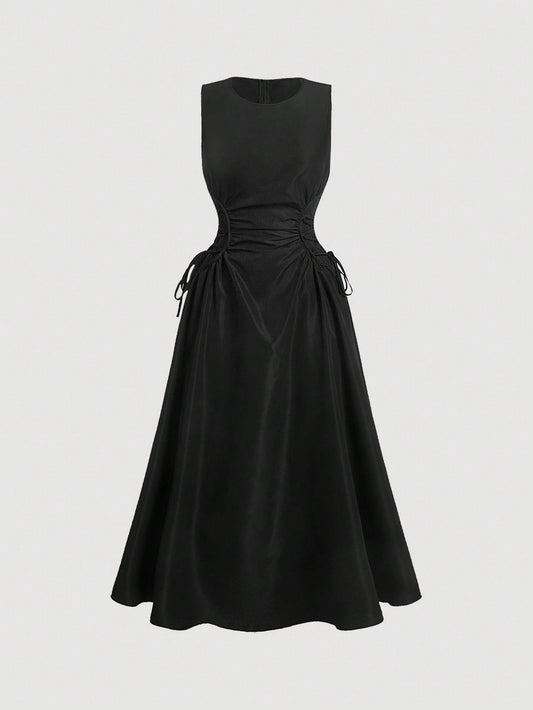 SHEIN MOD Black Date Night Lateral Cross Frenulum Solid Ruched Detail