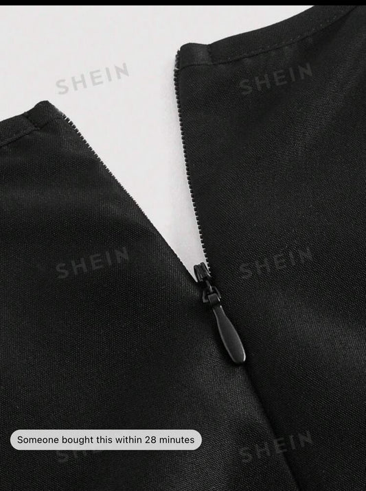 SHEIN MOD Black Date Night Lateral Cross Frenulum Solid Ruched Detail