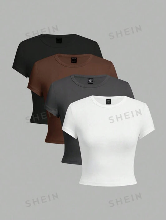 SHEIN EZwear Women's Casual Solid Short crop T-Shirt (EACH)