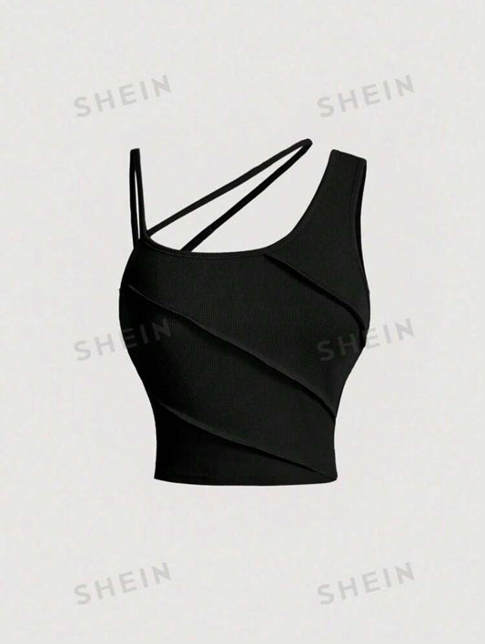 SHEIN MOD Women'S Solid Color Asymmetrical Collar Sleeveless Top