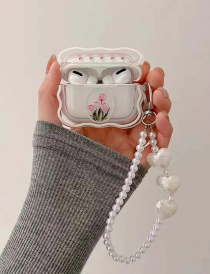 Shein Floral Pattern Clear Case Compatible With Airpods Kawaii