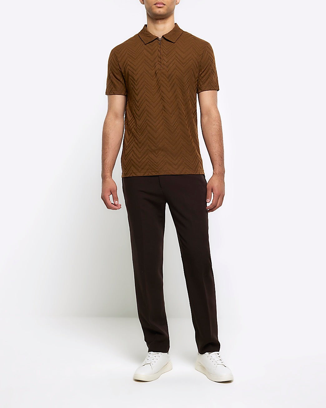 River Island Brown slim fit textured polo shirt (UK size)