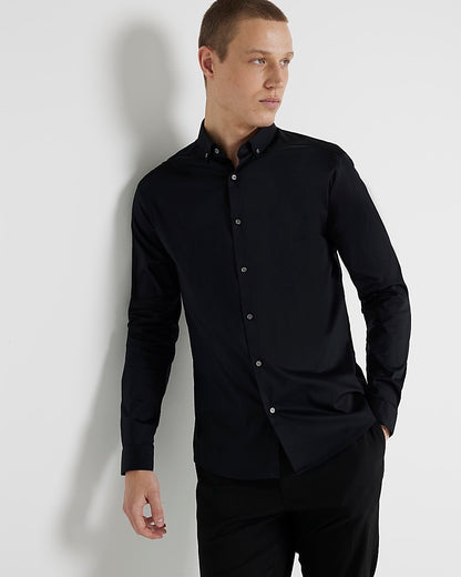 River Island Black muscle fit long sleeve shirt