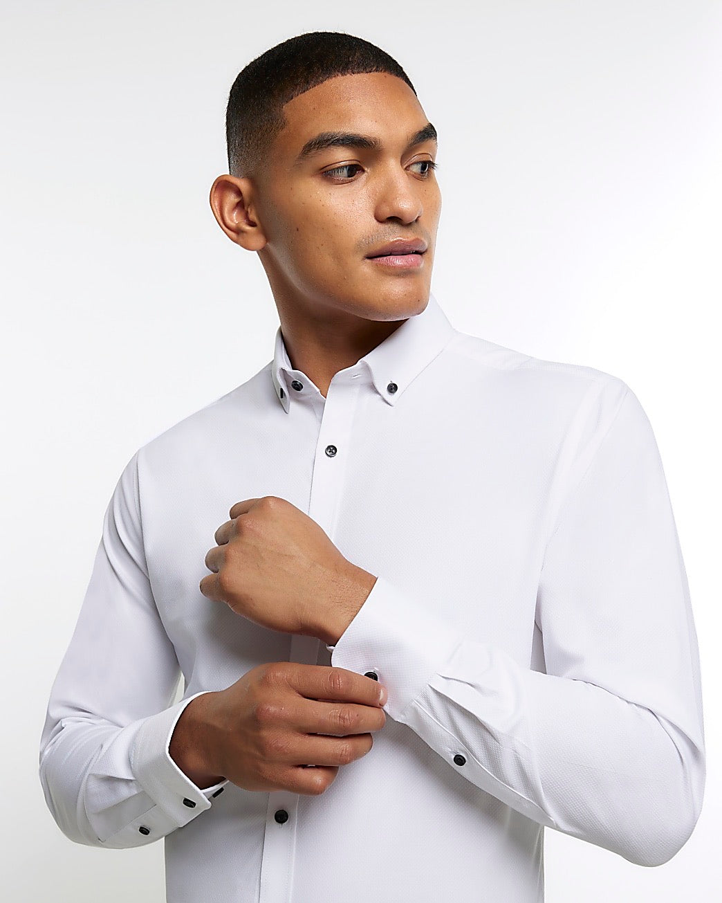 River Island White muscle fit textured smart shirt (UK size)