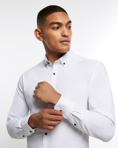 River Island White muscle fit textured smart shirt (UK size)