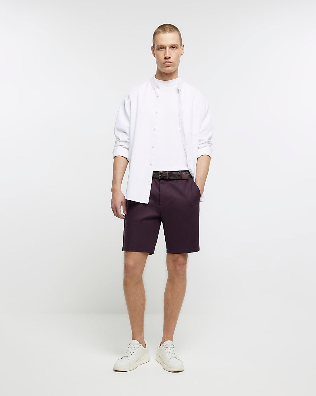 River Island Red regular fit belted chino shorts (UK size)