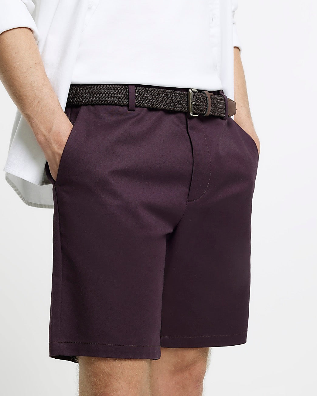 River Island Red regular fit belted chino shorts (UK size)