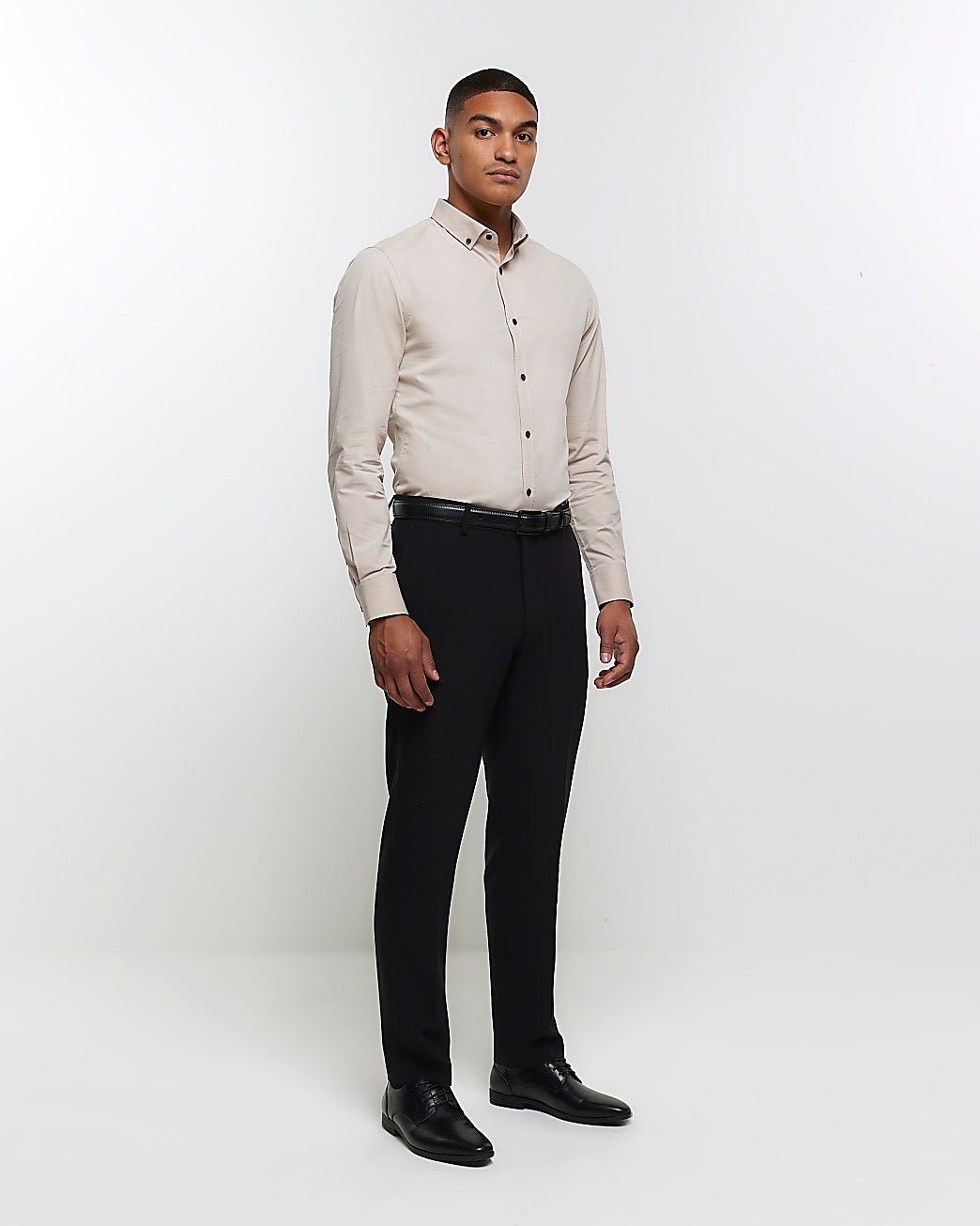 River Island Stone muscle fit textured smart shirt (UK size)