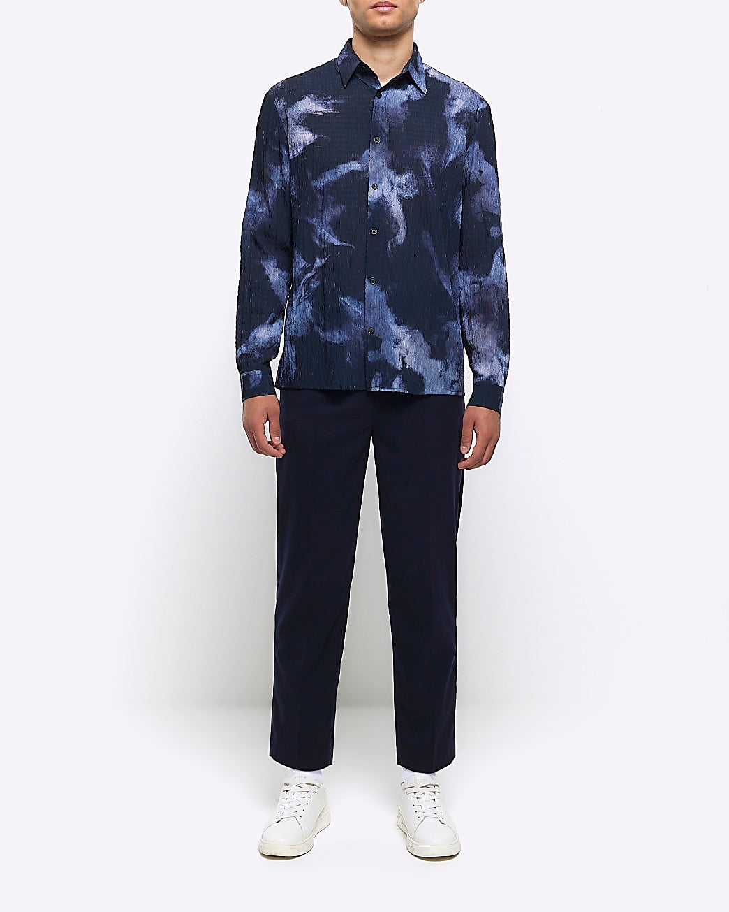 River Island Navy regular fit textured abstract shirt (UK size)