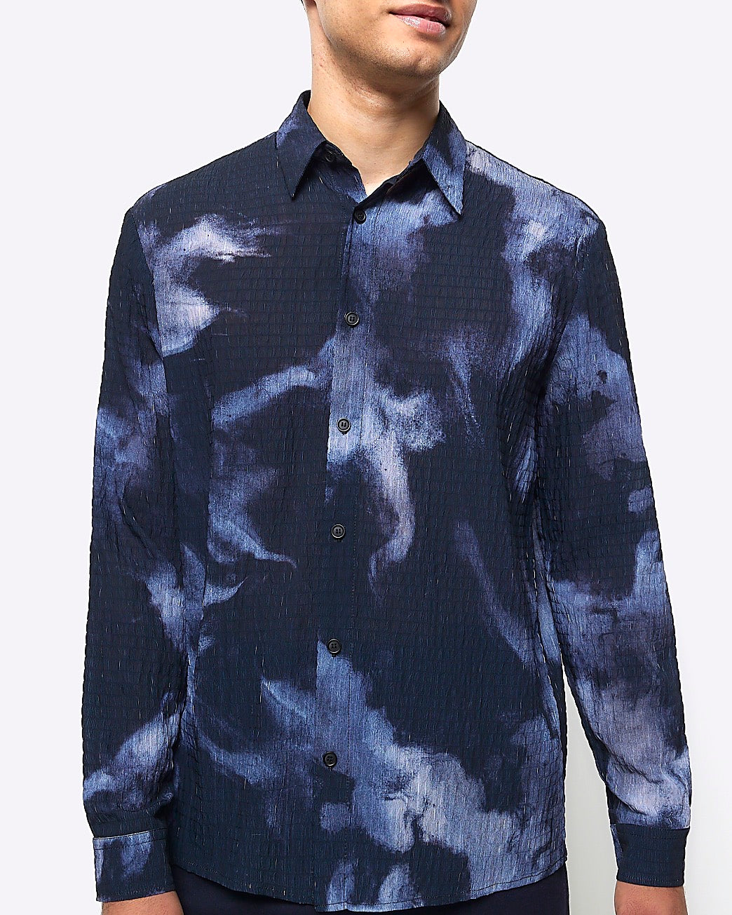 River Island Navy regular fit textured abstract shirt (UK size)