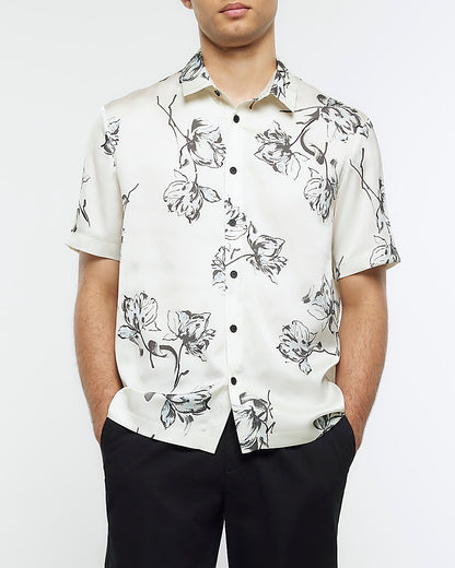 River Island Cream regular fit floral short sleeve shirt (UK size)