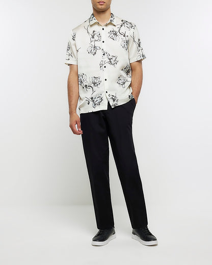 River Island Cream regular fit floral short sleeve shirt (UK size)
