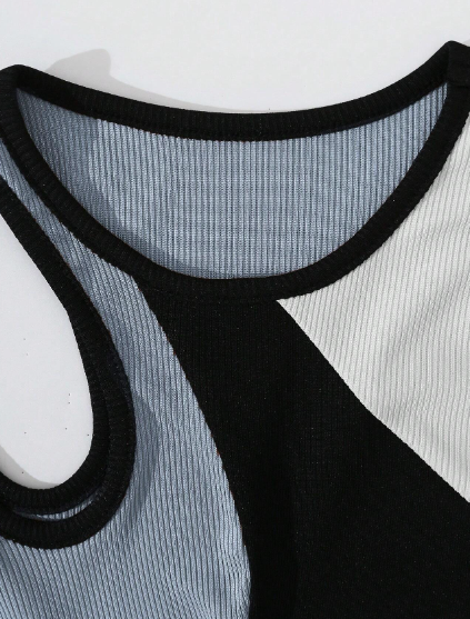 Contrast Color Sleeveless Top With Hollow Out Details