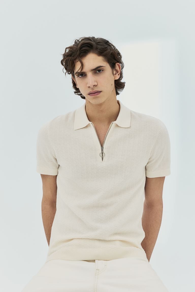 H&M Slim Fit Textured-knit polo shirt