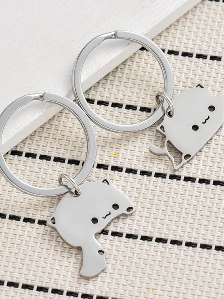 Shein 2pcs/set Stainless Steel Couple Keychain Set