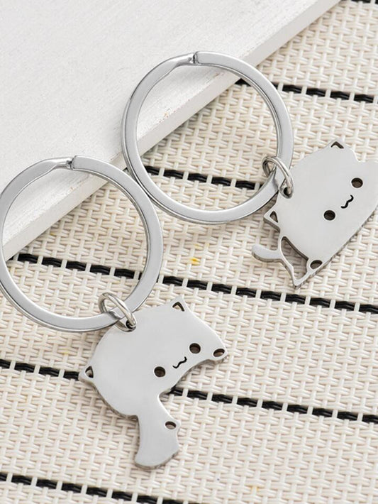 Shein 2pcs/set Stainless Steel Couple Keychain Set